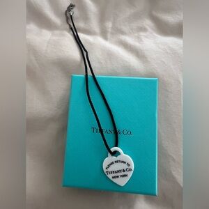 Tiffany & Co. White Heart Tag Necklace with Black Cord